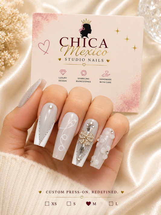 Pearl Bow Elegance Press-On Nails Size Medium