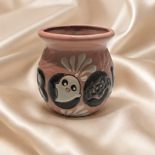 Pink Ghostface Talavera Coffee Mug Taza de Café Mexicana Pintada a Mano Spooky Halloween Cup