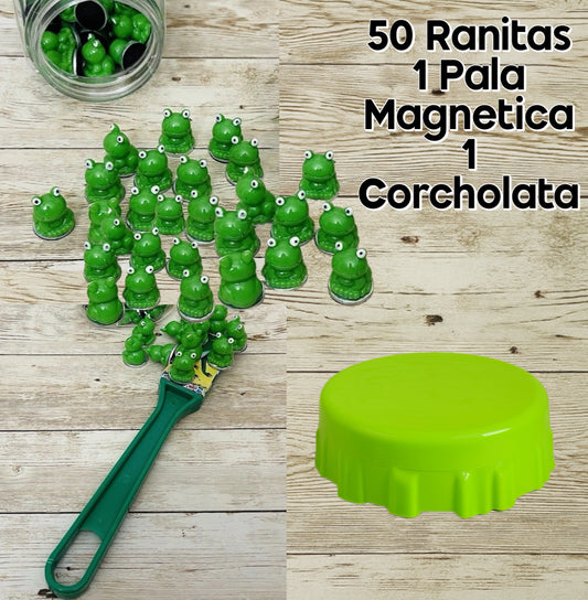 50 Froggy Filler Bingo Chips with Wand and Container 50 Ranitas para Cartas de Bingo con Pala Magnetica y Corcholata