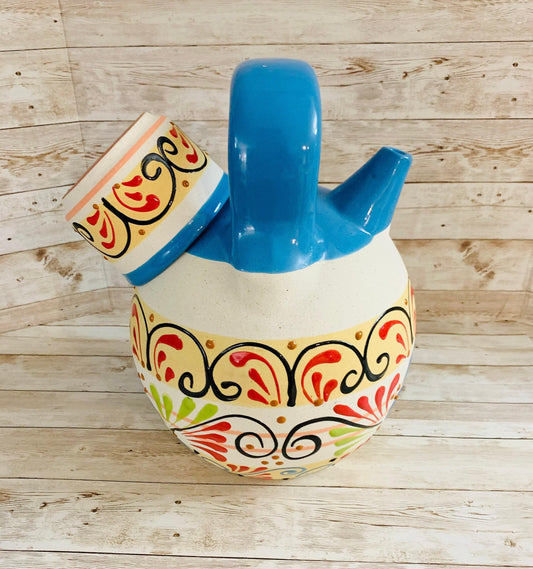 Terra Cotta Mexican Art Water Jug with Cup Garrafon de Barron Artesanal Mexicana con Vaso