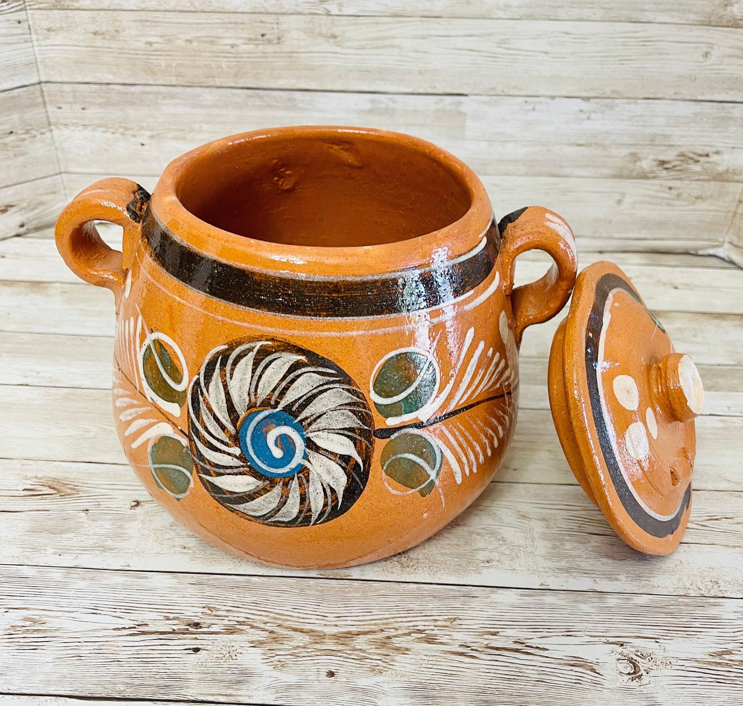 2 Liter Terra Cota Clay Pot for Beans Soups Olla Tonala de Barro para Caldos Frijoles Sopas 2 Litros