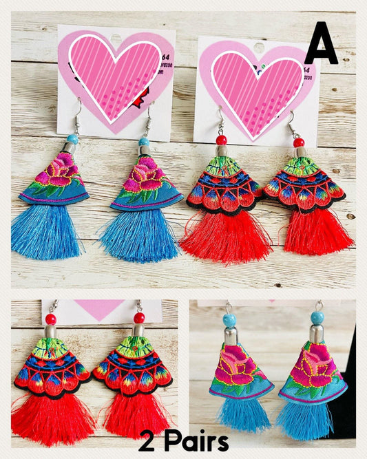 Mexican Artesanal Pompom Earrings Aretes Artesenales Mexicanos