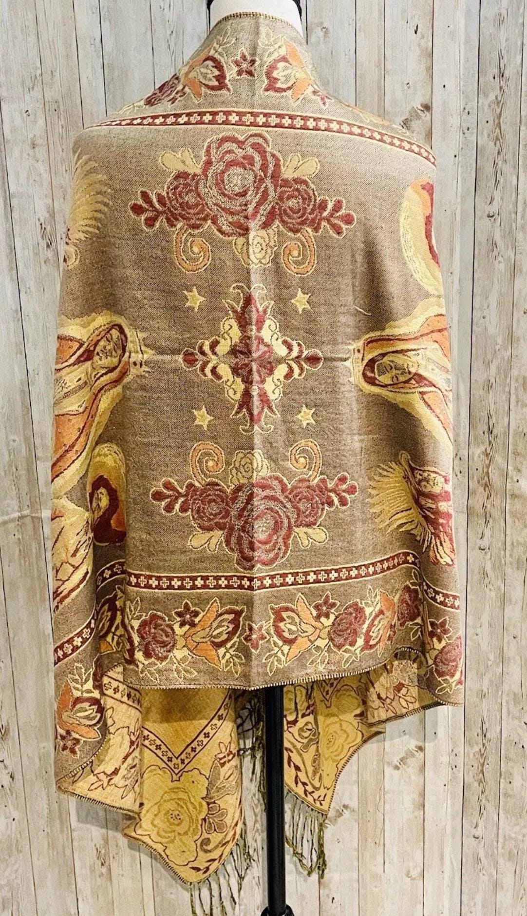 Virgin Mary Mexican Shawls Rebosos Wraps Rebosos de La Virgen Maria con Emiliano Zapata y Montezuma