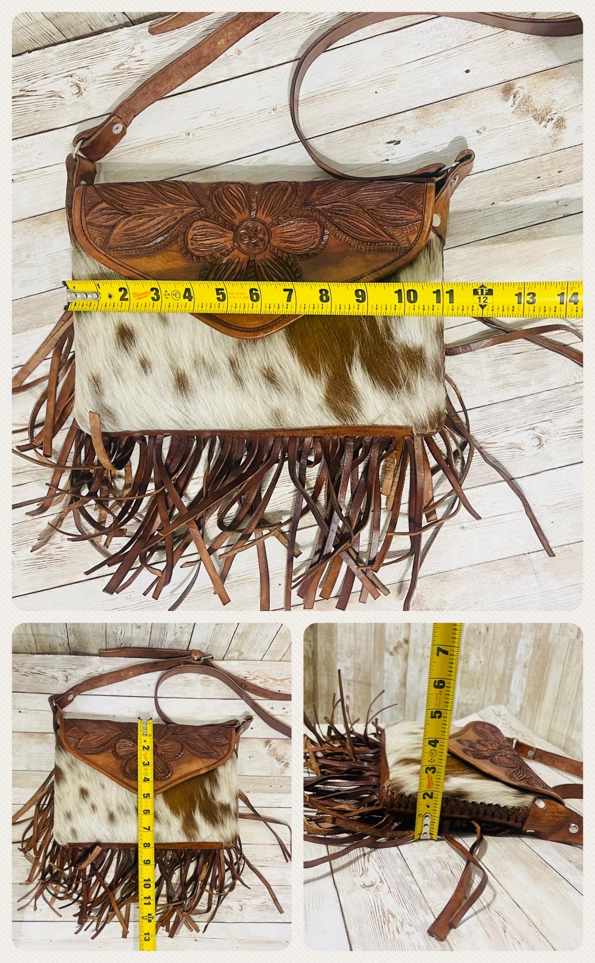 Handcrafted Western Mexican Leather Crossbody Purse with Fringes Bolsa Mexicana de Piel con Flecos