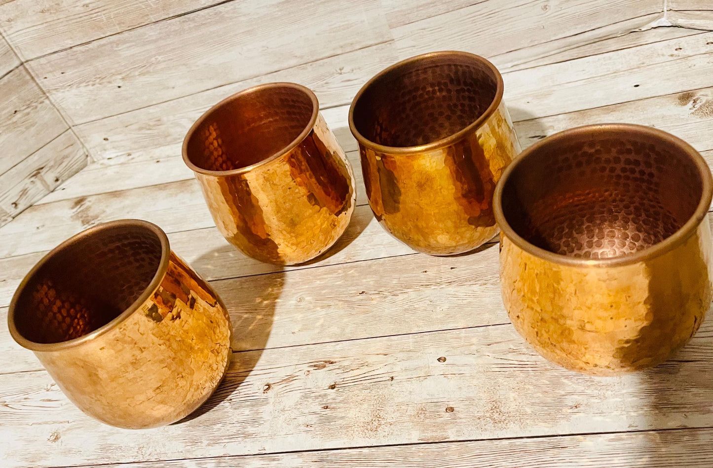 4x Mexican Copper Cups 4 Vasos de Cobre Mexicano
