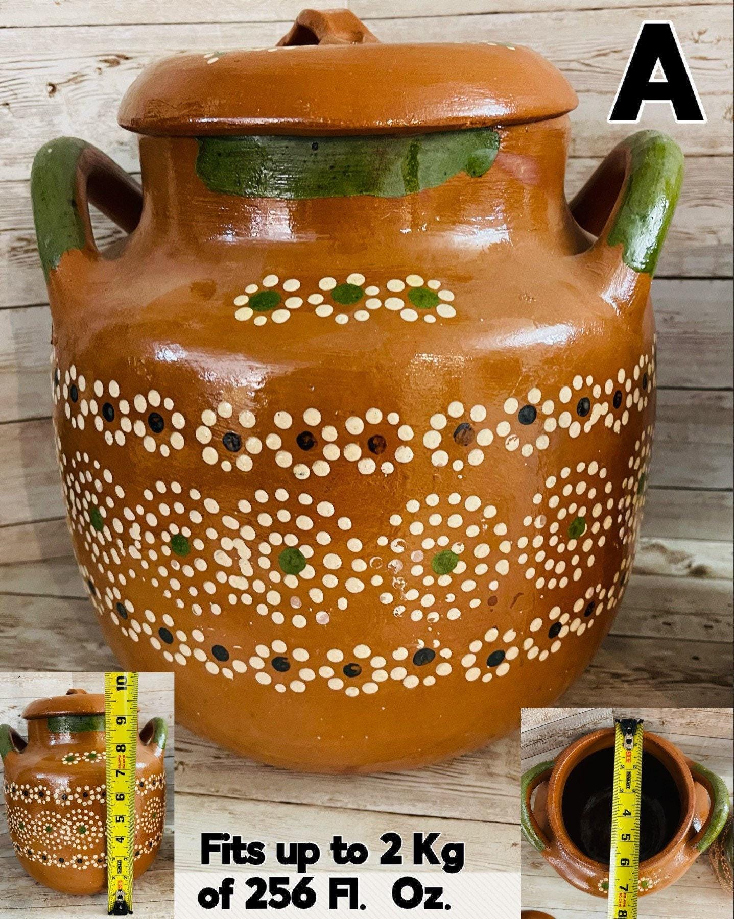 Olla de Barro Decorada con Tapa Clay Pot with Lid Fits Up To Terracota Bean Pot