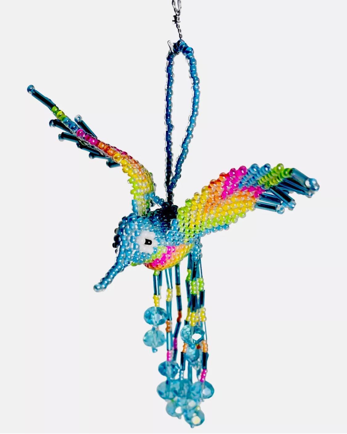 Mexican Chaquira Hummingbird Keychain Ornament Colibrí Hecho en Chaquira