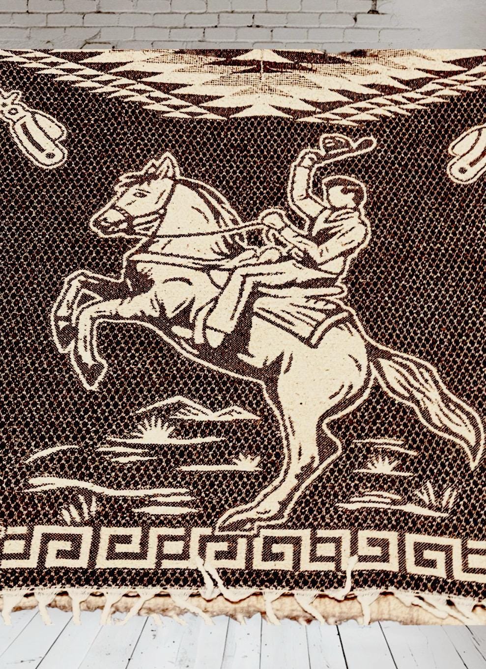 Mexican Poncho Sarape Riding Cowboy in a Horse Poncho Mexicano Sarape Vaquero en Caballo
