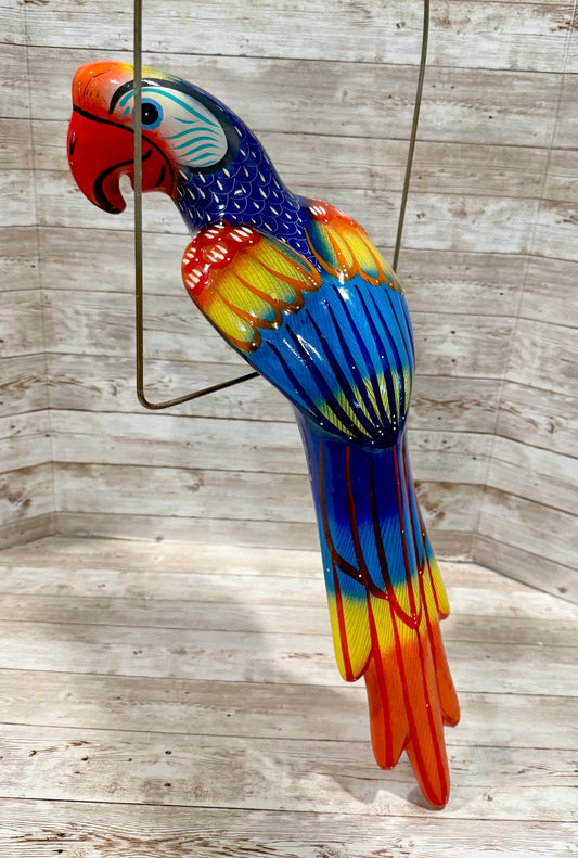 Mexican Exotic Ceramic Bird on a Perch Pajaro Mexicano de Ceramic en Aro