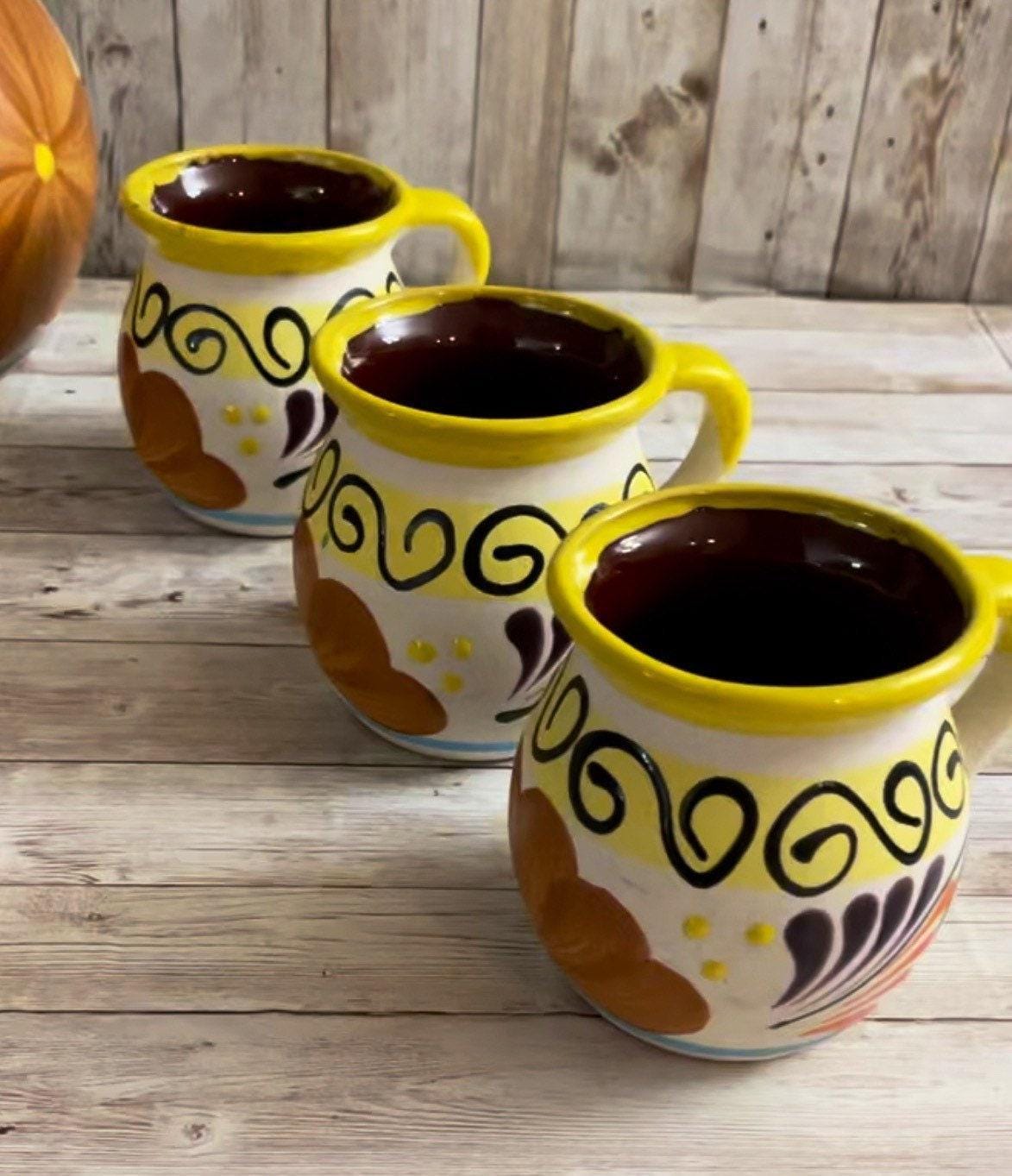 Terra Cotta Mexican Art Pottery Pitcher With 6 Cups Jarra Artesanal Mexicana