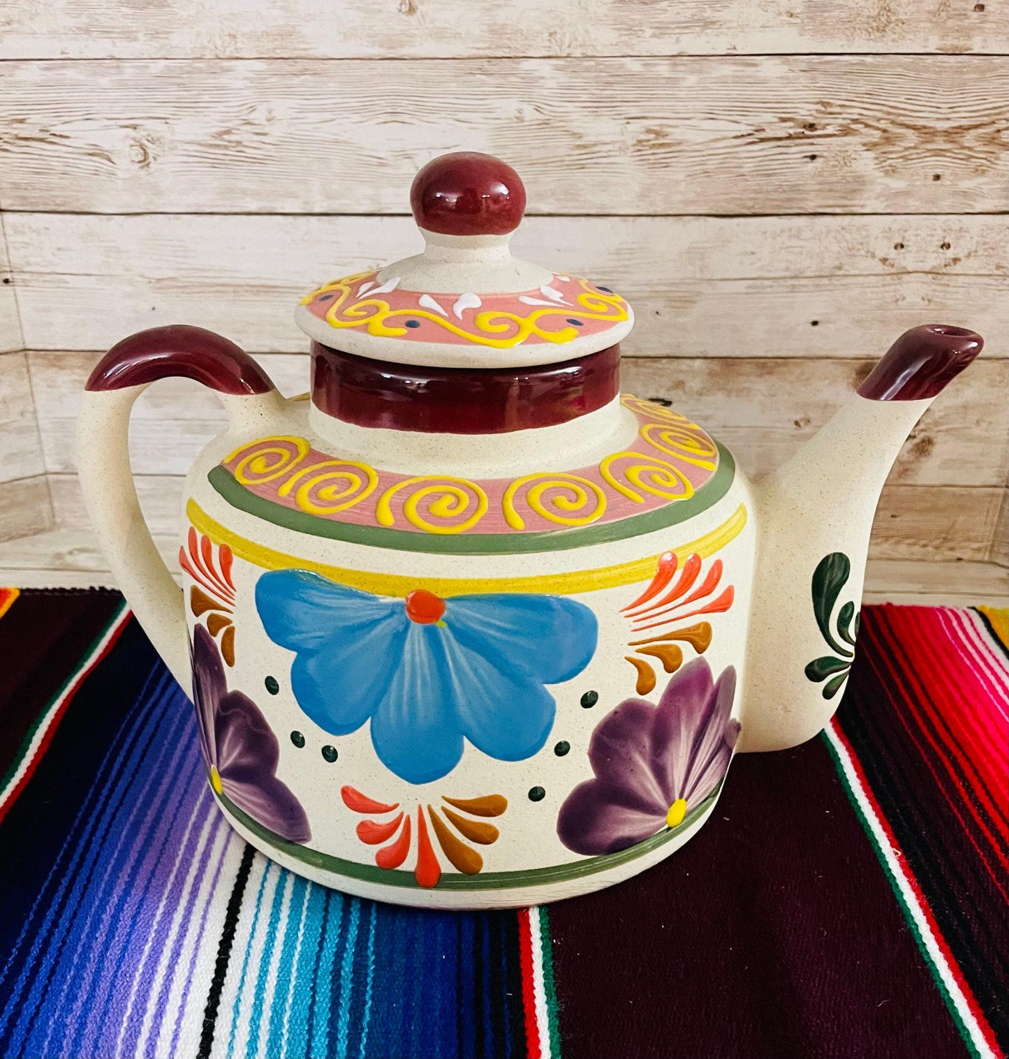 Terra Cotta Mexican Art Pottery CoffeeTea Pot Jarra Lechera Cafetera Artesanal Mexicana Engove
