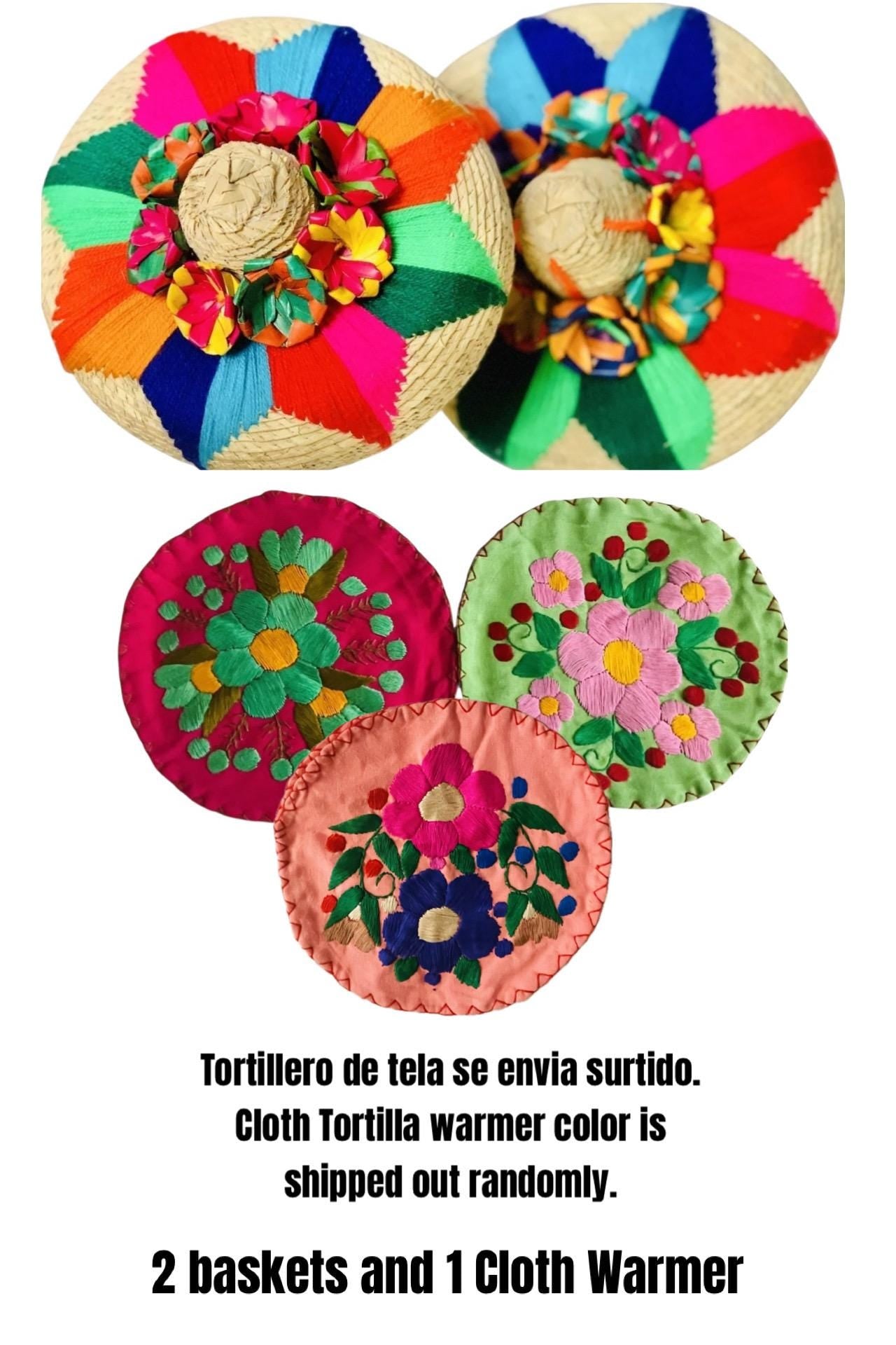 2 Palm Leaf Tortilleros and 1 Cloth Warmer 2 Tortilleros de Palma y 1 Tortillero de Tela