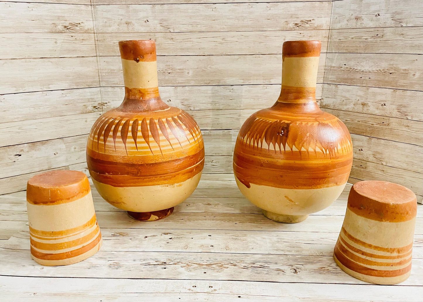 2x Mexican Clay WaterJug & Cup 2 Botellónes Garrafón de Barro con Tapa Mexicano