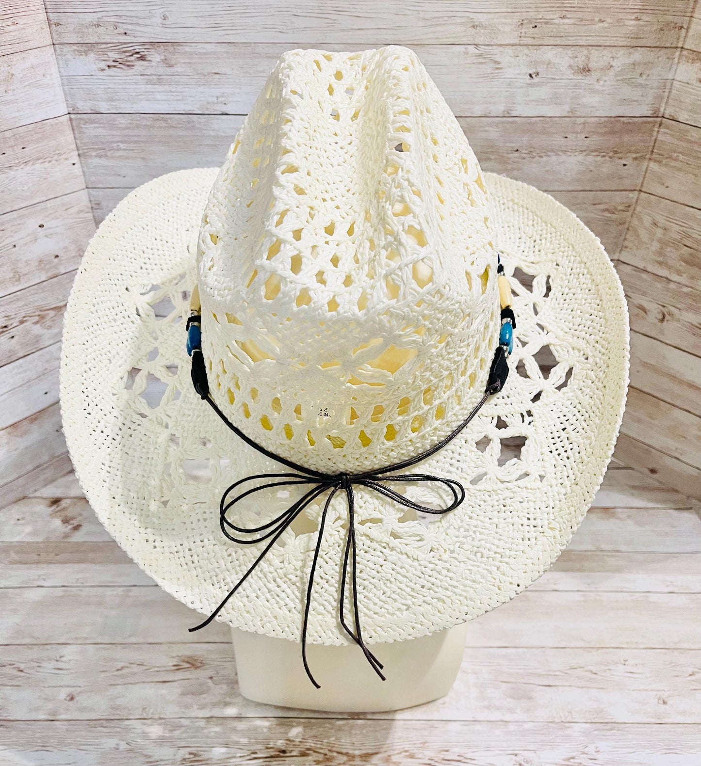 Beige Cowboy Hat One Size Sombrero Negro Vaquero con Toquilla