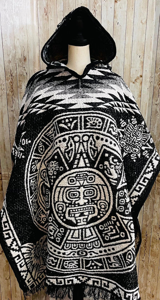 Mexican Poncho Gavan De Calendario Azteca con Gorro Mexican PONCHO Aztec Calendar with Hoodie