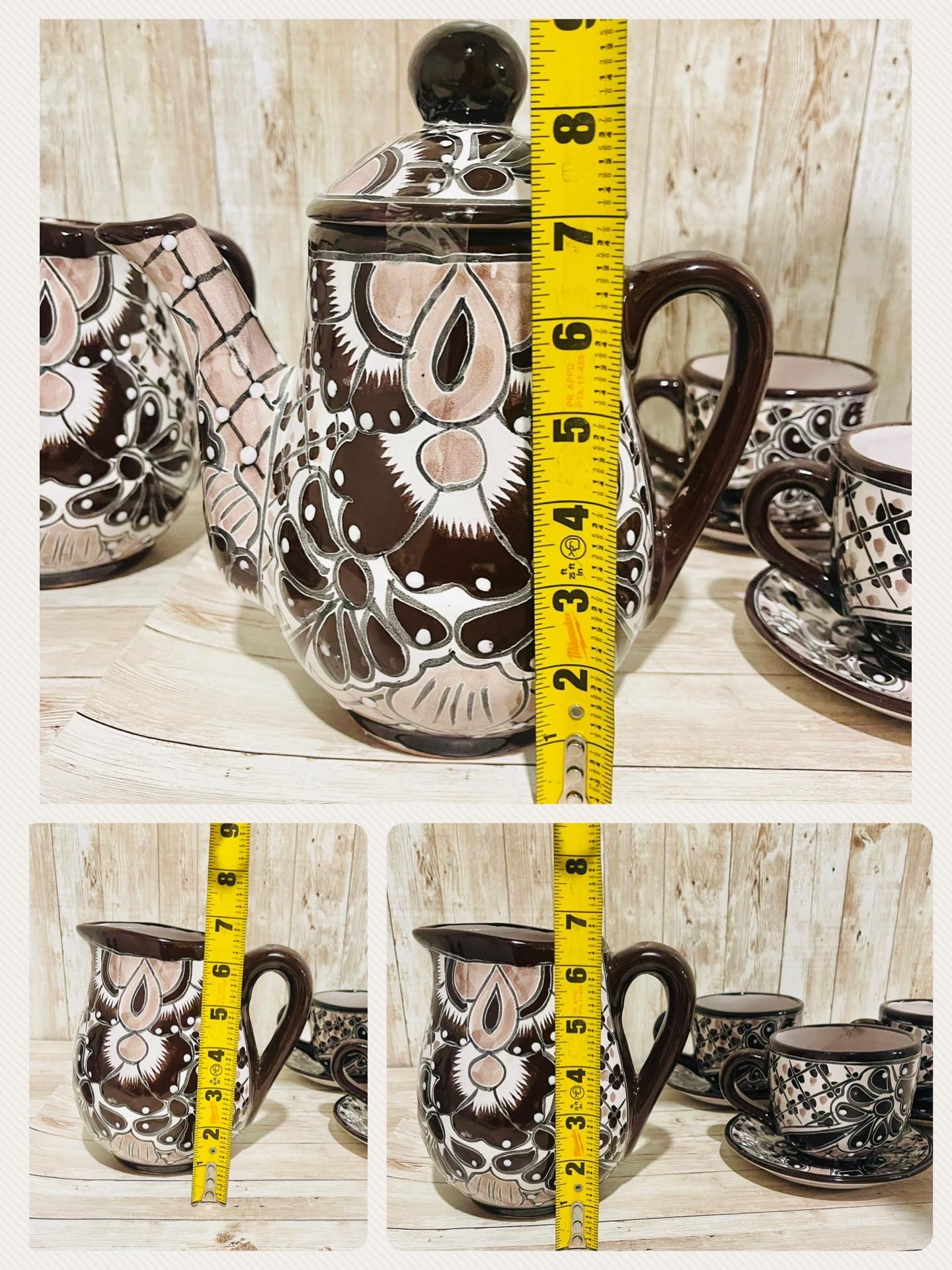 Mexican Talavera Tea Coffee Set Drinkware With 6  Mugs Sugar Bowl Talavera Mexicana de Cafe/Te con Tazas Platos Azucarera y Tetera
