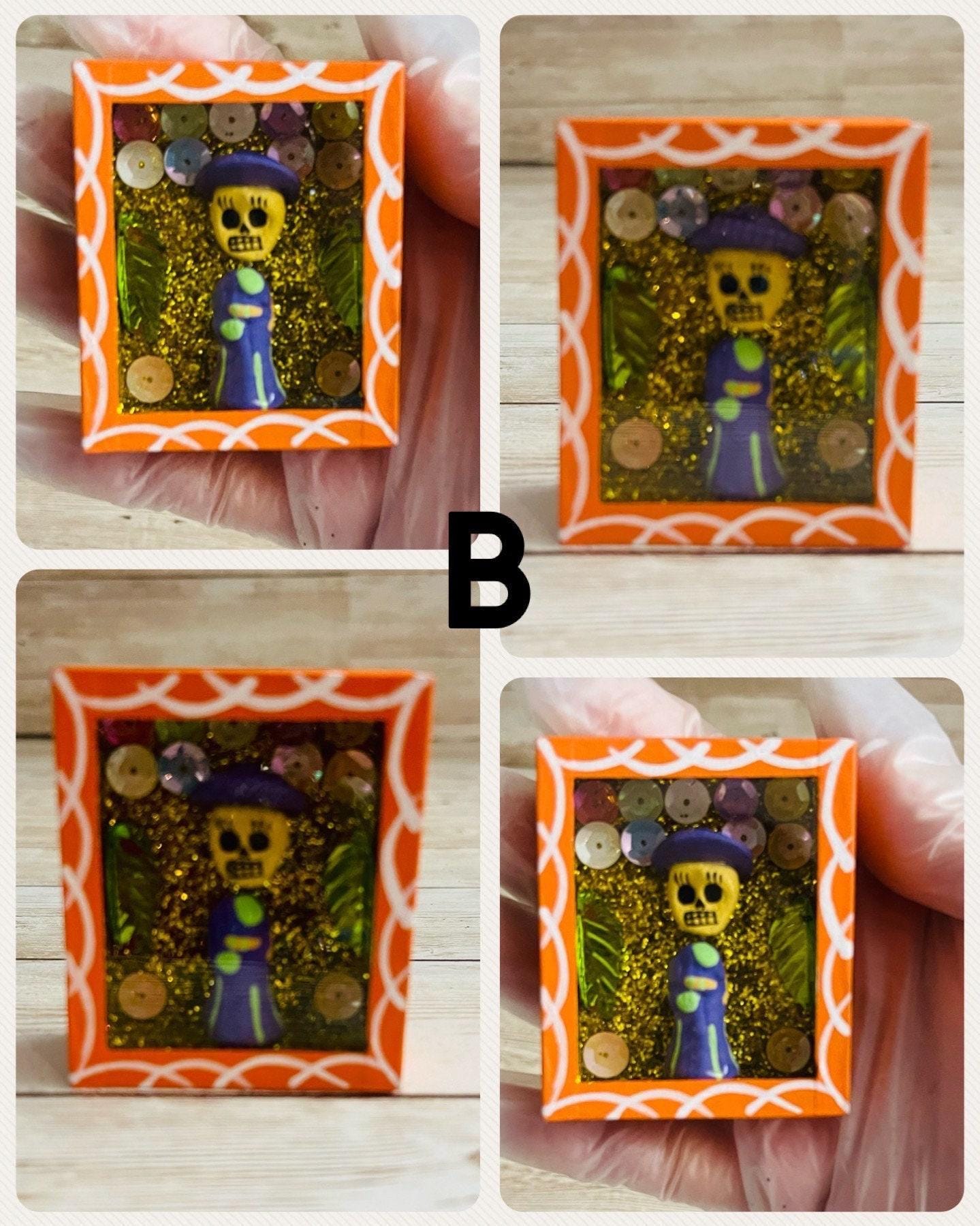 Nicho Mexicano Con Iman de Catrinas Mexicana Mexican Magnet Sugar Skulls Shadow Box Nicho