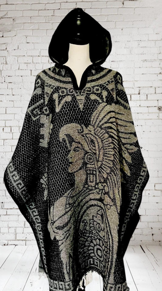 Poncho Azteca con Guerrero y Escudo Nacional Double Sided Aztec Calendar Poncho