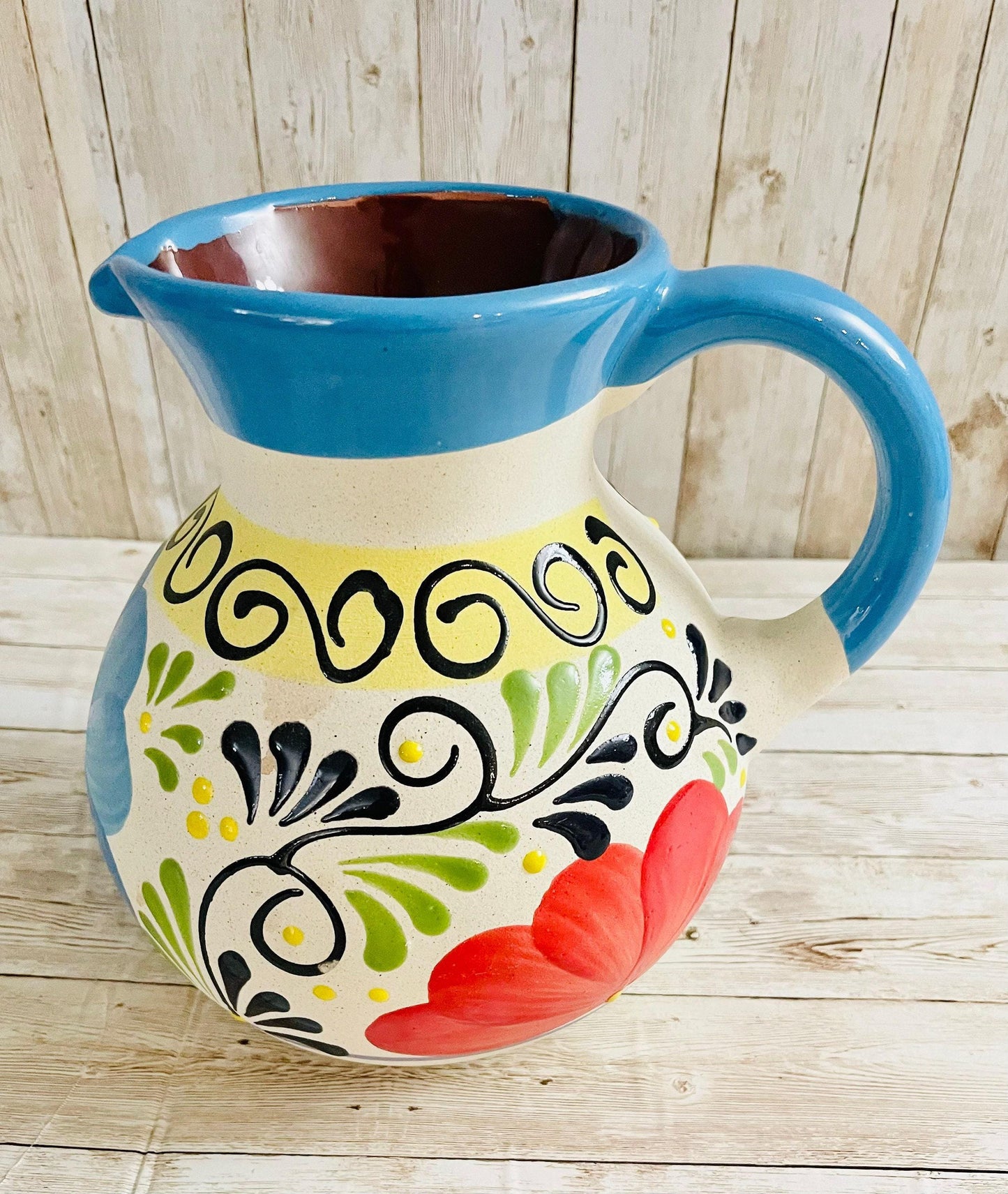 Terra Cotta Mexican Art Pottery Pitcher and Cups Jarra Artesanal Mexicana
