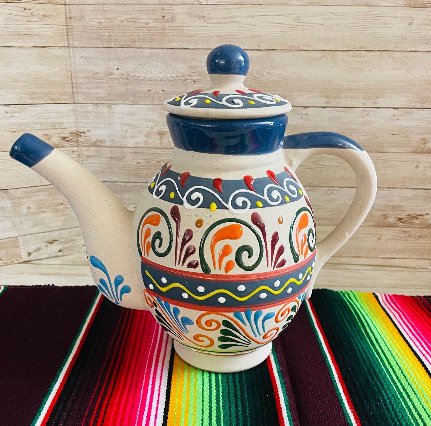 Terra Cotta Mexican Art Pottery CoffeeTea Pot Jarra Lechera Cafetera Artesanal Mexicana Engove