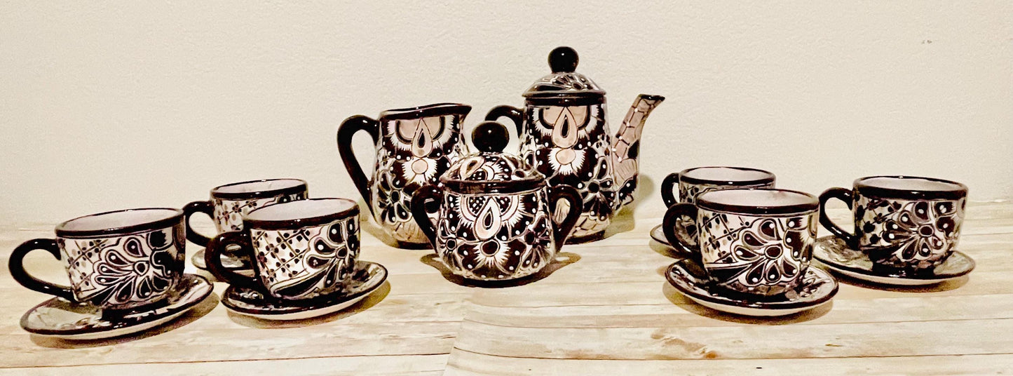 Mexican Talavera Tea Coffee Set Drinkware With 6  Mugs Sugar Bowl Talavera Mexicana de Cafe/Te con Tazas Platos Azucarera y Tetera