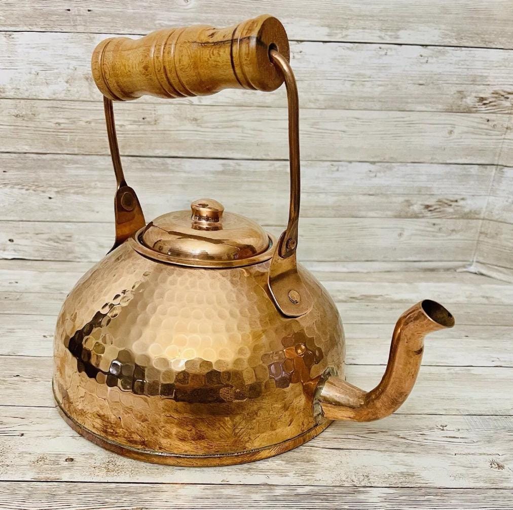 Mexican Copper Coffee Tea Pot with Pouring Cup Cafetera/Tetera de Cobre Mexicano con Taza para Servir