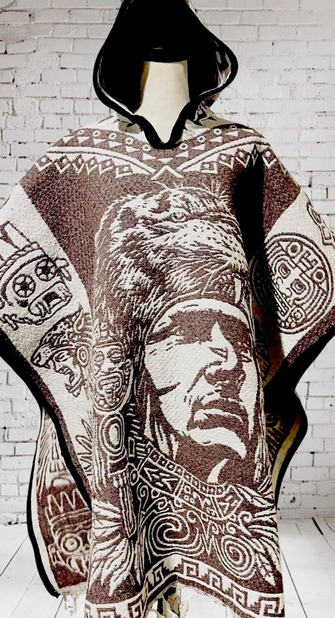 Mexican Double Sided Poncho Aztec and Jaguar Poncho Gavan Azteca con Jaguar Doble Vista