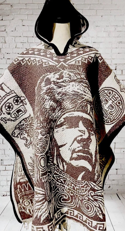 Mexican Double Sided Poncho Aztec and Jaguar Poncho Gavan Azteca con Jaguar Doble Vista
