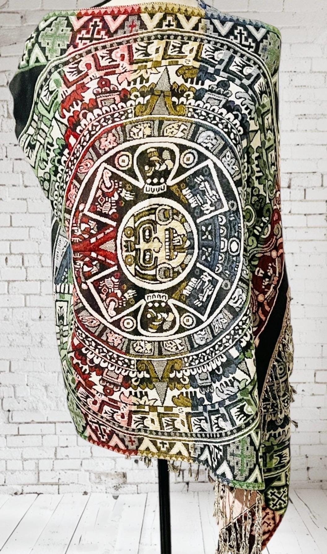 Maya Calendar Mexican Thin Shawl Wrap Reboso Mexicano de Calendario Maya/Azteca Delgado