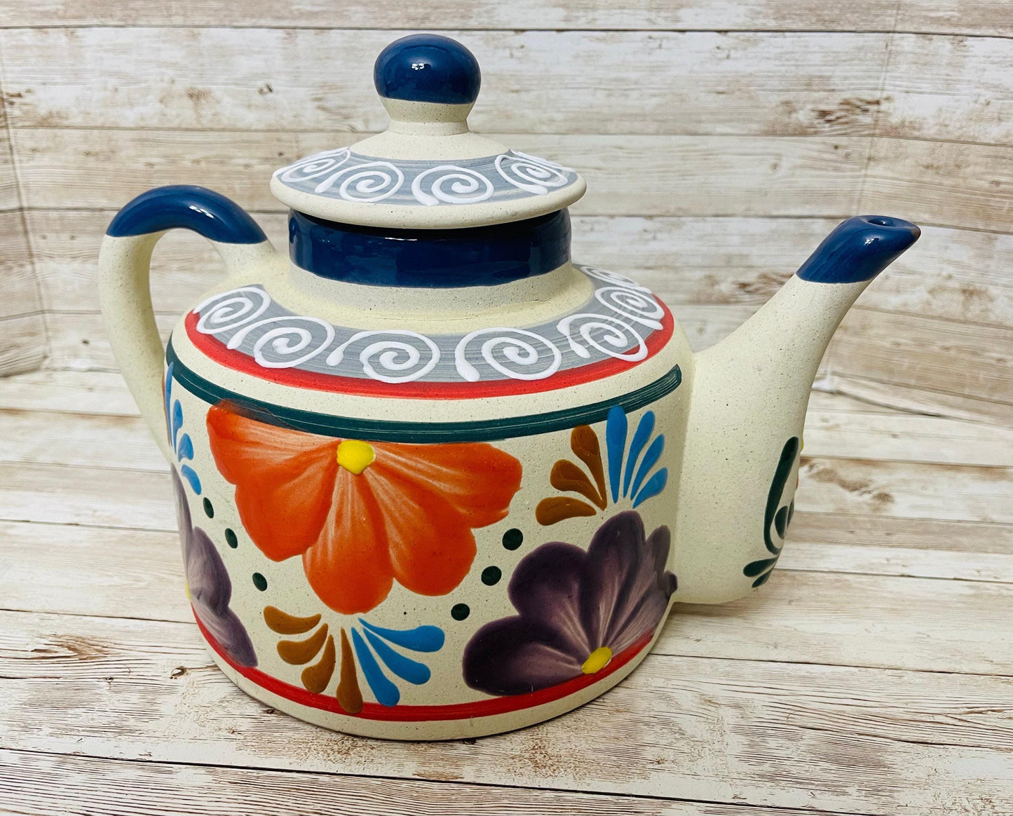 Terra Cotta Mexican Art Pottery CoffeeTea Pot  Jarra Lechera Cafetera Artesanal Mexicana Engove