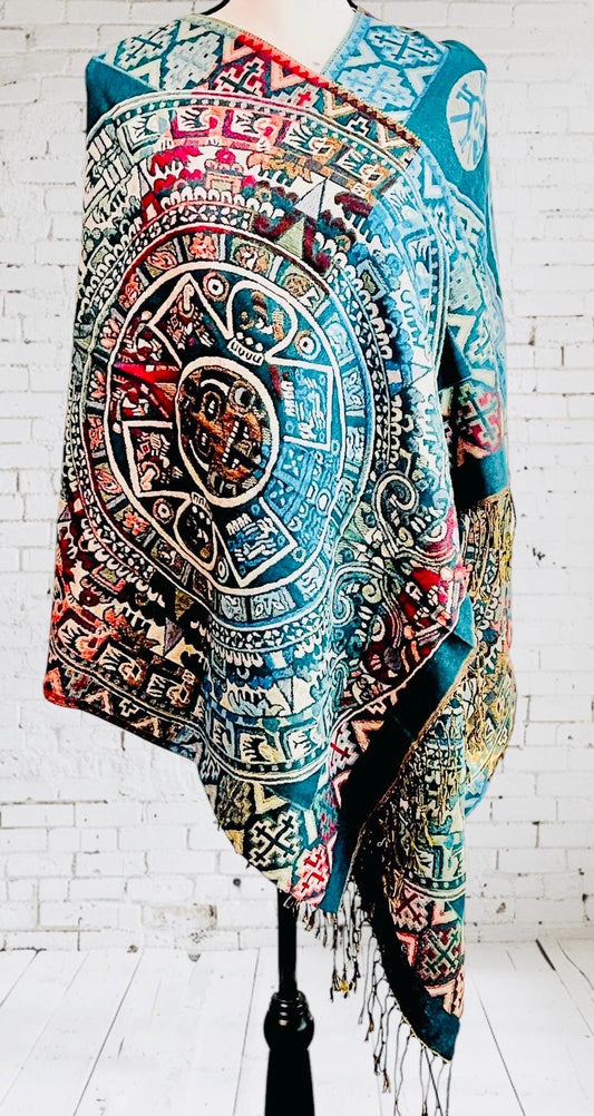 Maya Calendar Mexican Thin Shawl Wrap Reboso Mexicano de Calendario Maya/Azteca Delgado