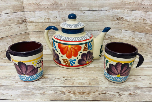 Terra Cotta Mexican Art Pottery CoffeeTea Pot  Jarra Lechera Cafetera Artesanal Mexicana Engove
