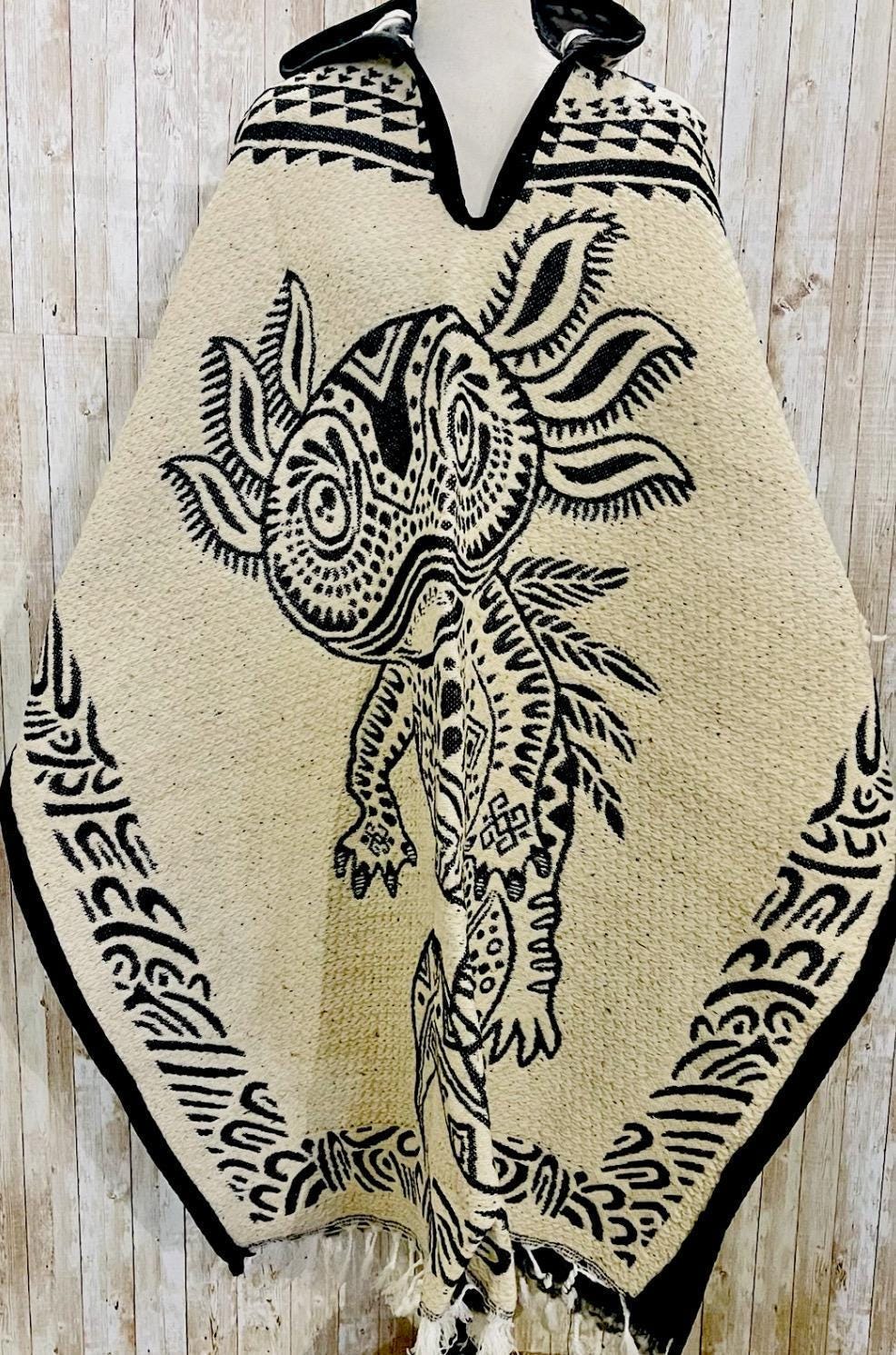 Mexican Wool PONCHO Huichol Aztec Calendar Poncho Mexicano De Lana Afelpado Huichol con Calendario Azteca