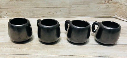 Black Oaxacan Mexican Art Pottery Capuccino Expresso Coffee Tea Mugs Tazas de Barro Negro Artesanal Mexicano Hechas en Oaxaca