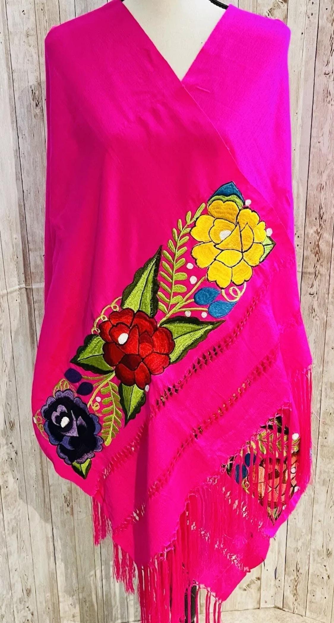 Embroidered Silk Handmade Mexican Shawls Rebosos Bordados en Ceda
