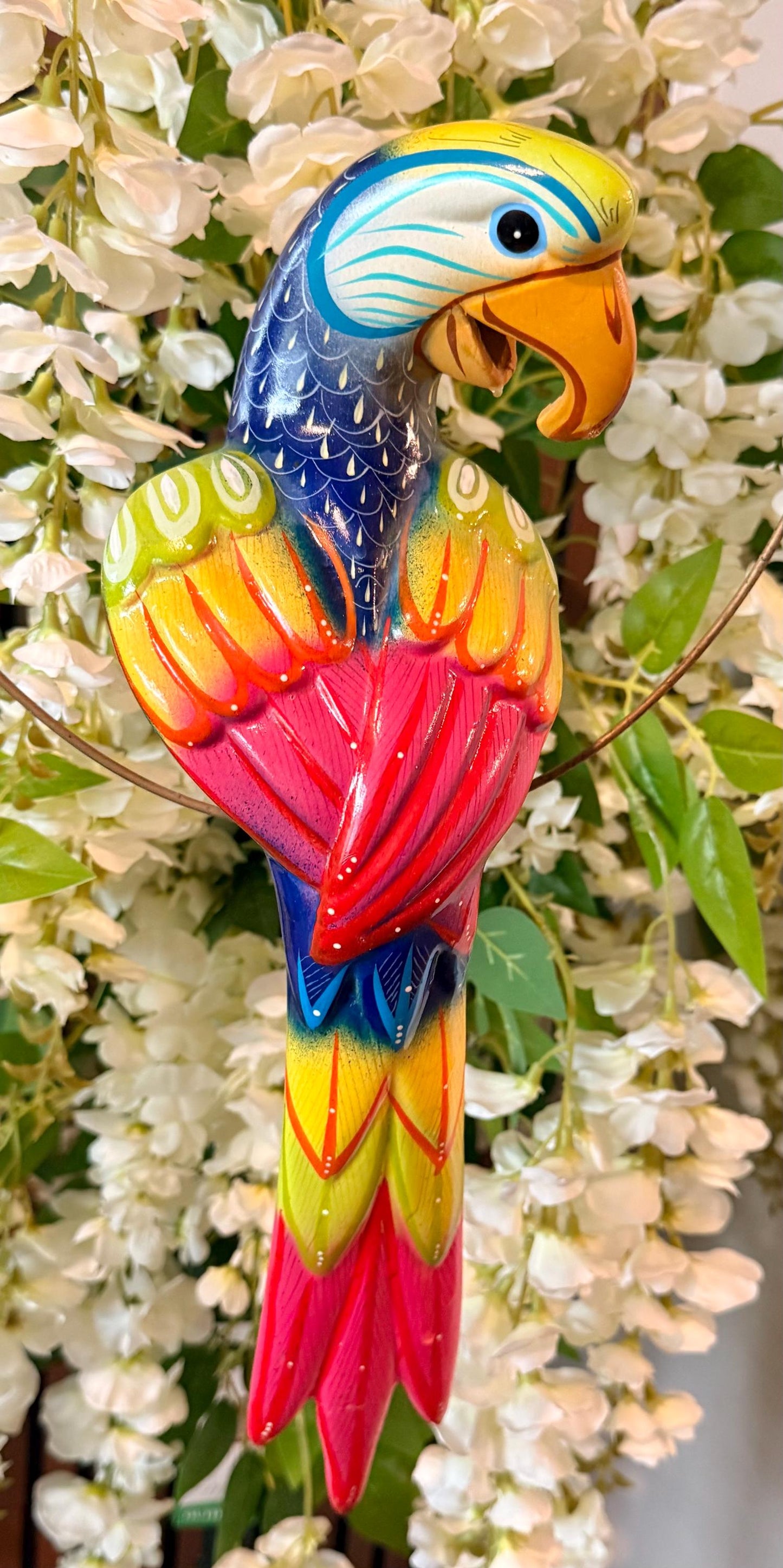 Hanging Exotic Bird in Ring Mexican Pottery Ceramic Pajaro De Cerámica