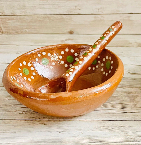 Mexican Casserole/Bowl with Spoon Cazuela Salsero de Barro con Cuchara