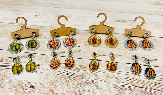 Virgin Mary Stud Earrings Assorted Colors Religious Jewelry Aretes de La Virgen de Guadalupe Diferentes Colores