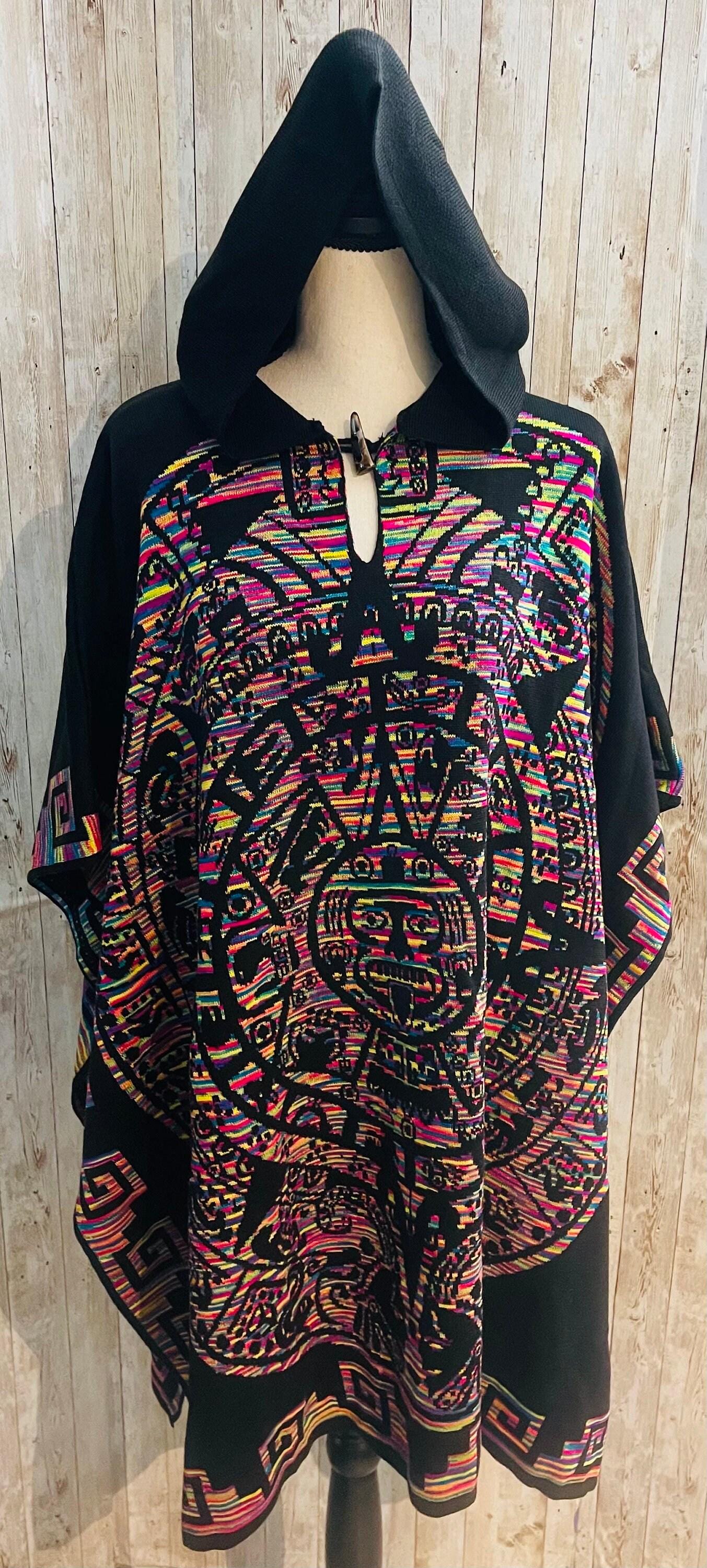 Gavan Poncho Mexicano Calendario Azteca con Gorro Aztec Calendar Mexican Poncho with Hoodie