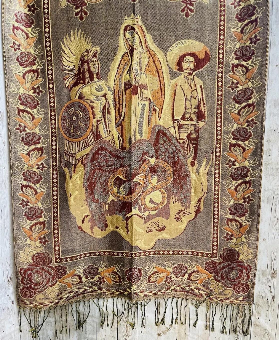 Virgin Mary Mexican Shawls Rebosos Wraps Rebosos de La Virgen Maria con Emiliano Zapata y Montezuma