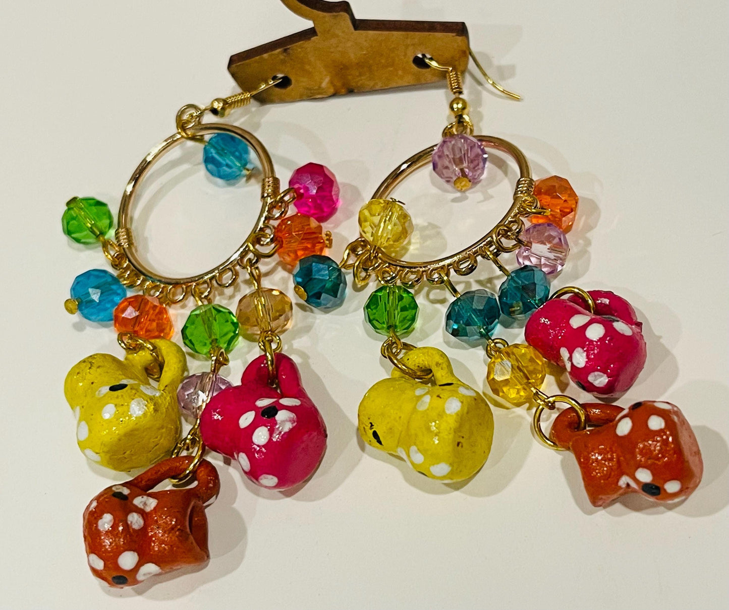 Mexican Artesanal Mini Clay Cup Earrings Aretes Artesanales Mexicanos de Tazitas de Barro