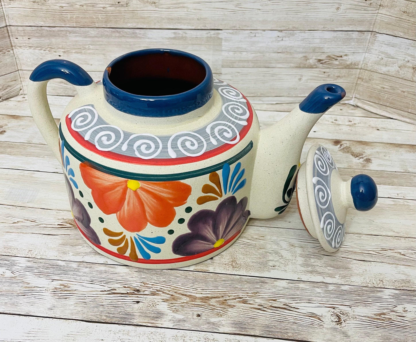 Terra Cotta Mexican Art Pottery CoffeeTea Pot  Jarra Lechera Cafetera Artesanal Mexicana Engove