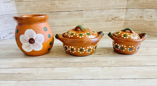 Servilletero y Cazuelita de Barro Mexicano Mexican Clay Napkin Holder and Casserole