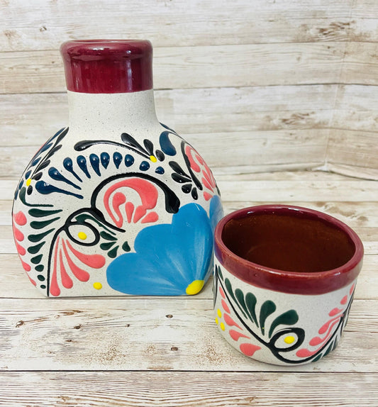 Terra Cotta Mexican Art Water Jug with Cup Garrafon de Barron Artesanal Mexicana con Vaso