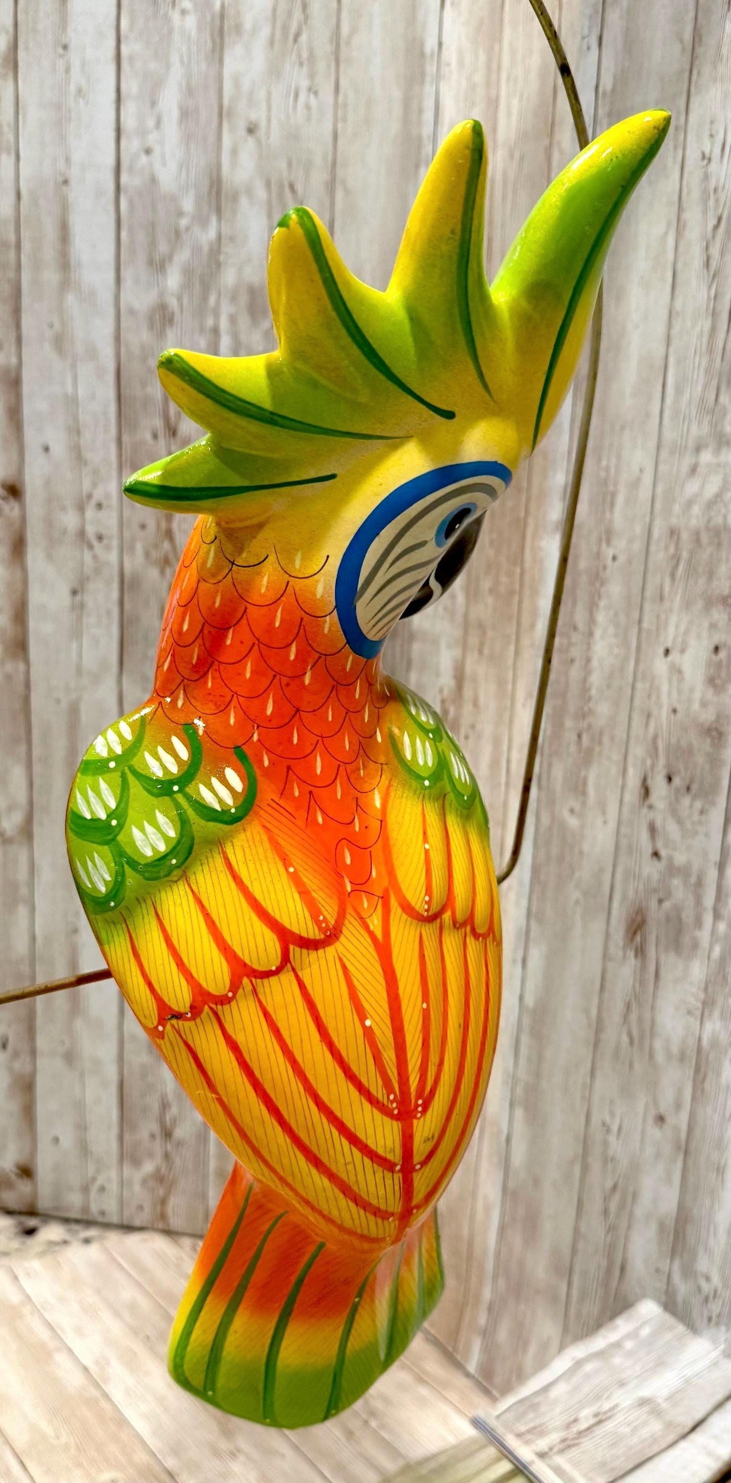 Hanging Exotic Bird in Ring Mexican Pottery Ceramic Pajaro De Cerámica