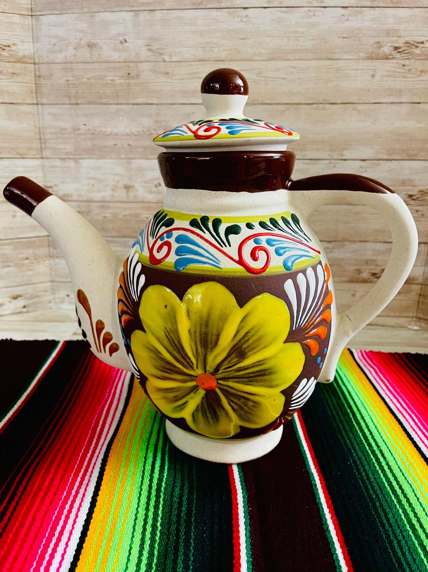 Terra Cotta Mexican Art Pottery CoffeeTea Pot Jarra Lechera Cafetera Artesanal Mexicana Engove