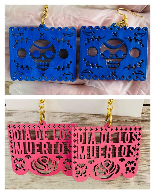 2x Day of the Dead Earrings 2 Pares de Aretes de Dia de Muerto