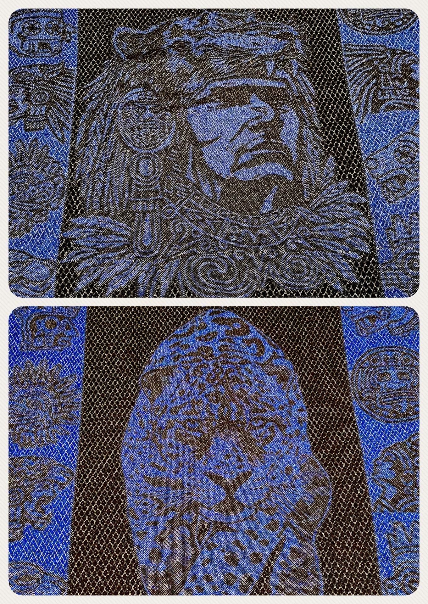 Mexican Double Sided Poncho Aztec and Jaguar Poncho Gavan Azteca con Jaguar Doble Vista
