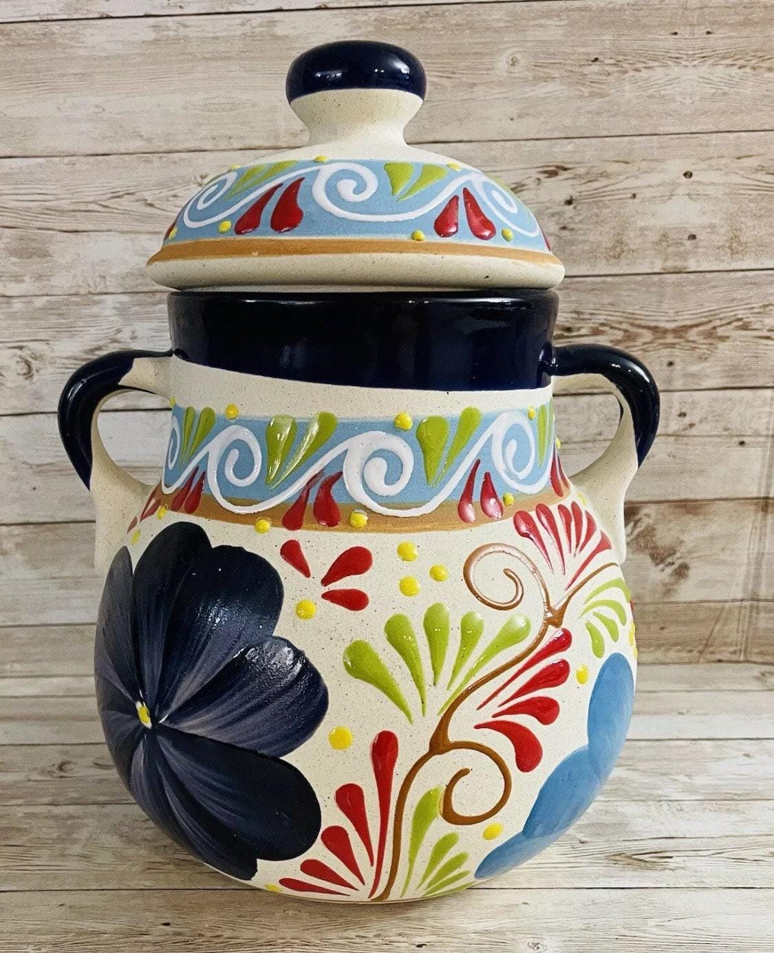 Olla de Barro Frijolera con Tapa Terra Cota Pot with lid Fits Up To 128 Fl. Oz