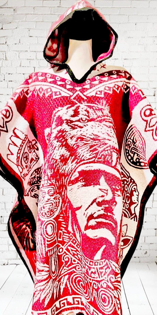 Mexican Double Sided Poncho Aztec and Jaguar Poncho Gavan Azteca con Jaguar Doble Vista